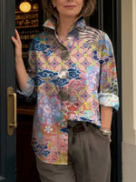 Women's Artistic Floral Print Metal-button Shirt