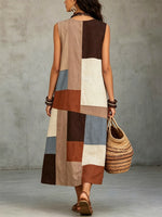 Women's Geometric Pattern Art Casual Sleeveless Cotton Linen Dress