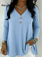 Women's Basic V-neck Button-up Cotton T-shirt