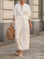 Women's Hollow Out Cotton And Linen Set