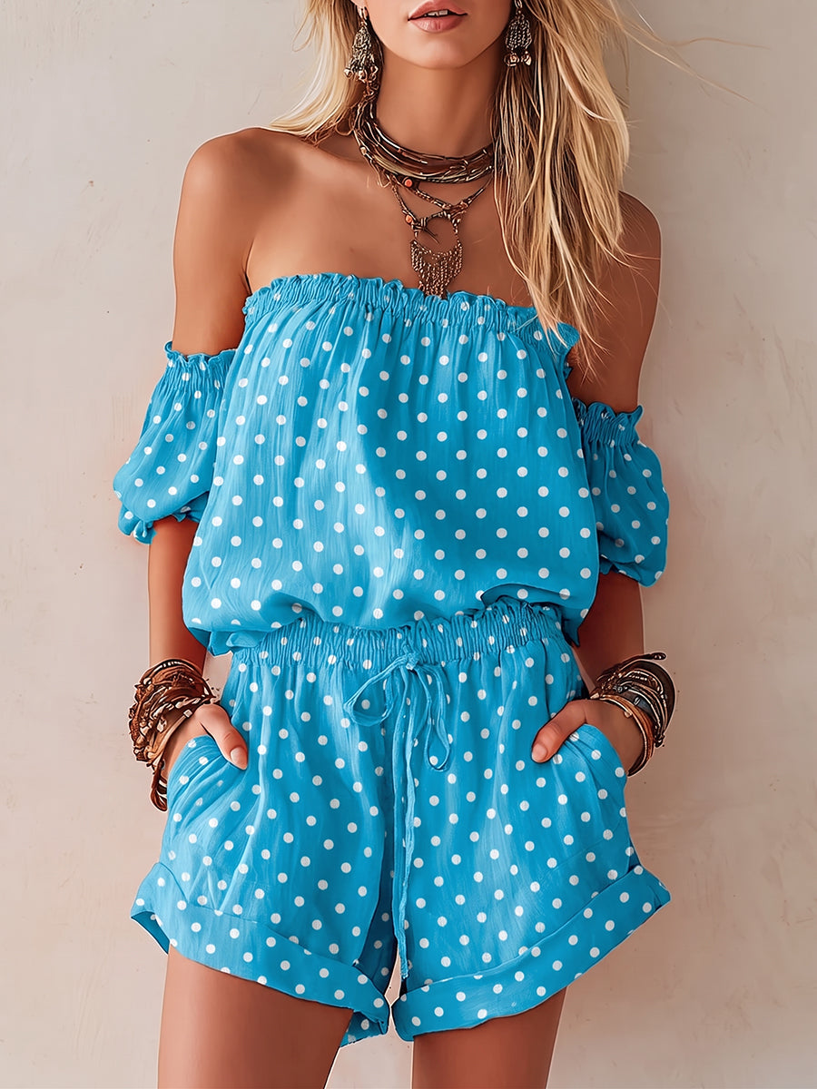 Retro Revival — Boho Polka-dot Print Romper