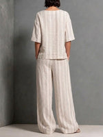 Women's Striped Cotton And Linen Casual Set