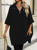 Women's Solid Color Cardigan Collar 3/4 Sleeve Casual Loose Knit Pullover Sweater