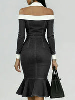 Women's Off-the-shoulder Long-sleeved Casual Loose Denim Slim-fit Dress