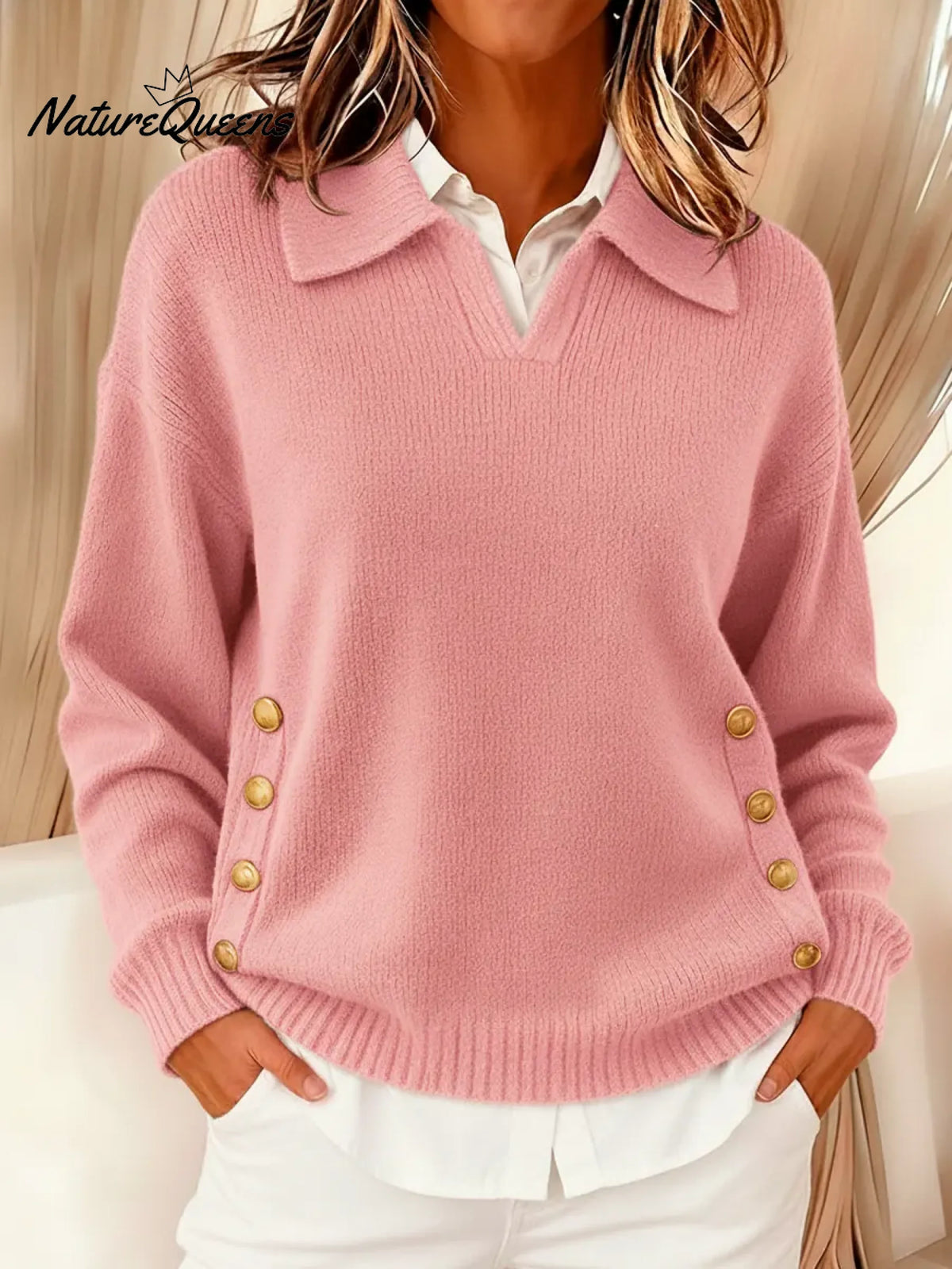 Women's Comfortable Metal Buckle Pullover Knit Sweater