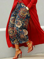 Women's Retro Floral Pattern Art Print Casual Jeans