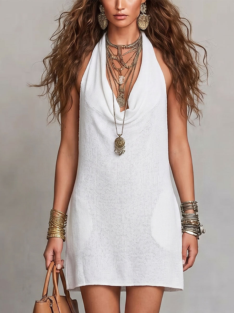 Women's Halter-neck Draped-collar Dress