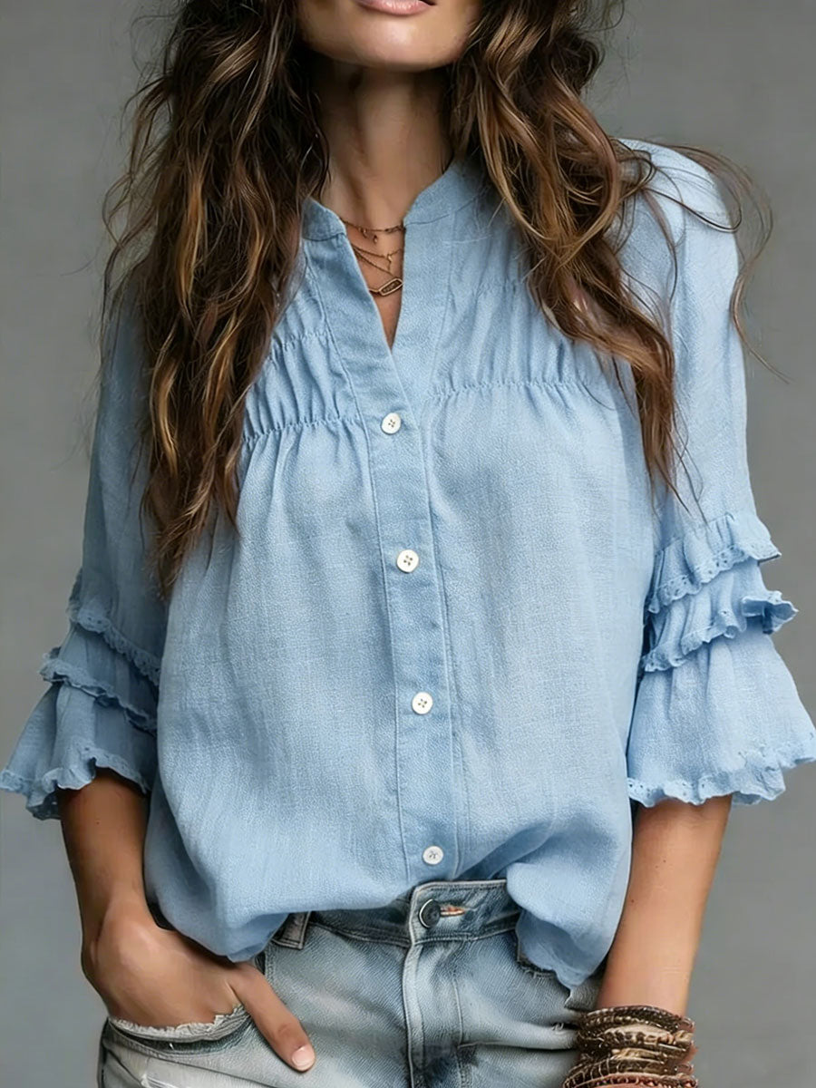 Women's Cozy Minimalist Solid-color Stand Collar 100% Cotton Shirt