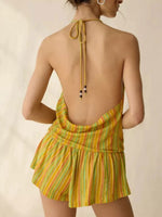 Women's Halter-neck Tie-strap V-neck Backless Vacation-style Dress
