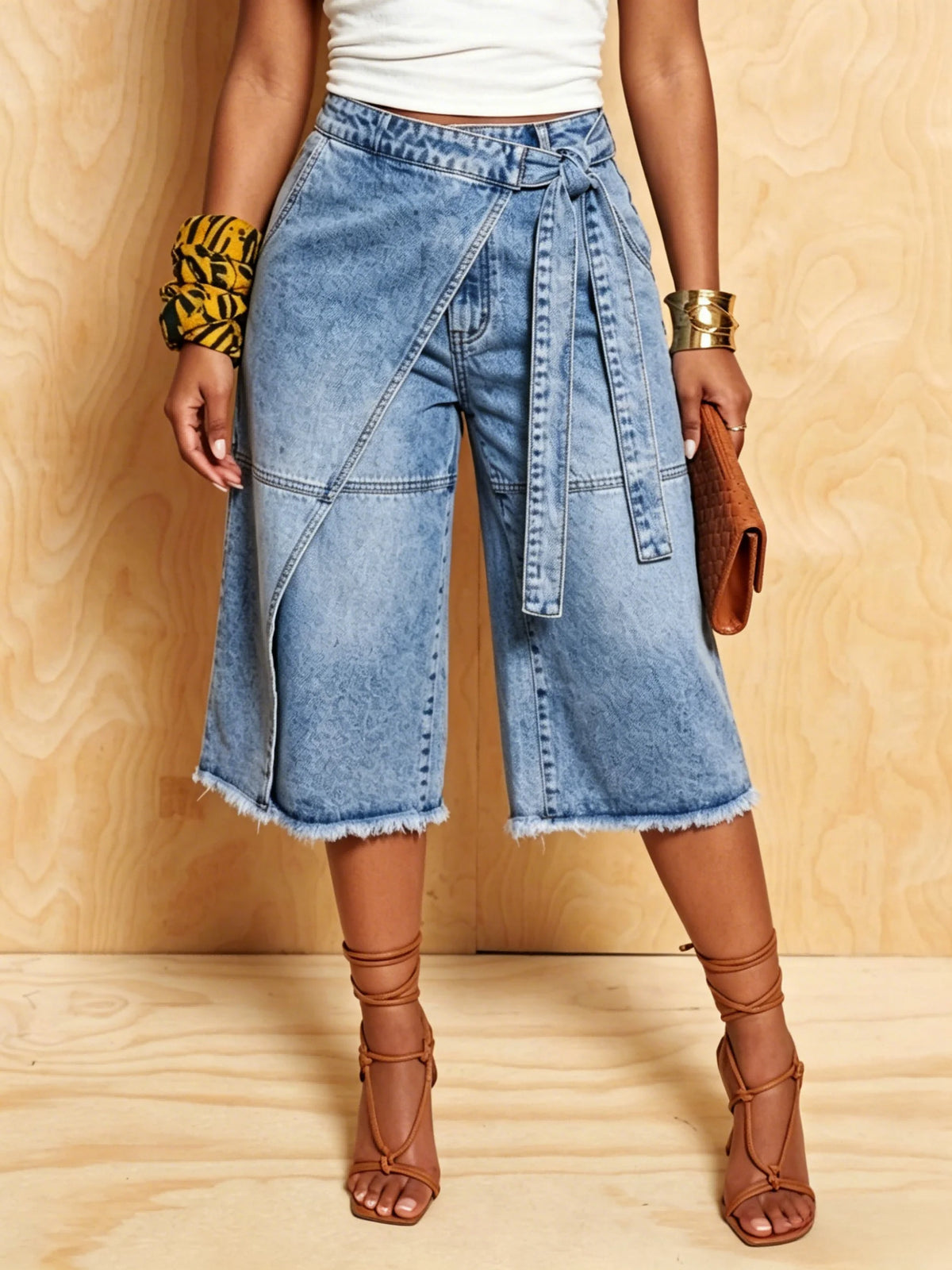 Retro Casual Lace-up Denim Shorts