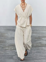 Women's Simple High-end Waist-cinching Cotton And Linen Set