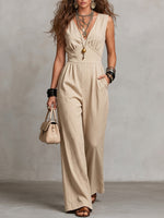 Women's V-neck Sleeveless Wide-leg Jumpsuit