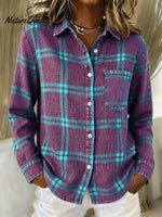 Casual And Cozy Checkered Print Denim Button-up Shirt