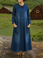 Women's Spring Peter Pan Collar Long-sleeved Casual Loose Denim Dress