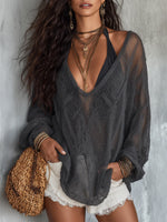 Women's Large V-neck Hollow-out Knitted Top