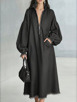 Women's Casual Loose-fitting Denim Dress With Zipper