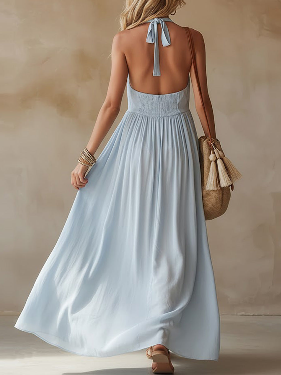 Women's V-neck Sleeveless Casual Loose Cotton And Linen Dress