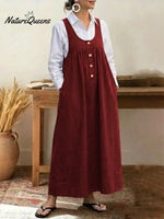 Women's Solid Color U-neck Sleeveless Casual Loose Cotton Vest Dress