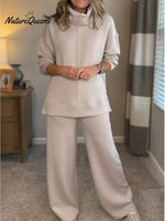 Women's Casual Turtleneck Cotton Sweatshirt And Pants Two-piece Set