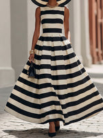 Elegant Black And White Striped Maxi Dress