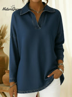 Unisex Casual Polo-neck Denim Sweatshirt