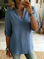 Women's Simple Cotton And Linen Half Sleeves Top