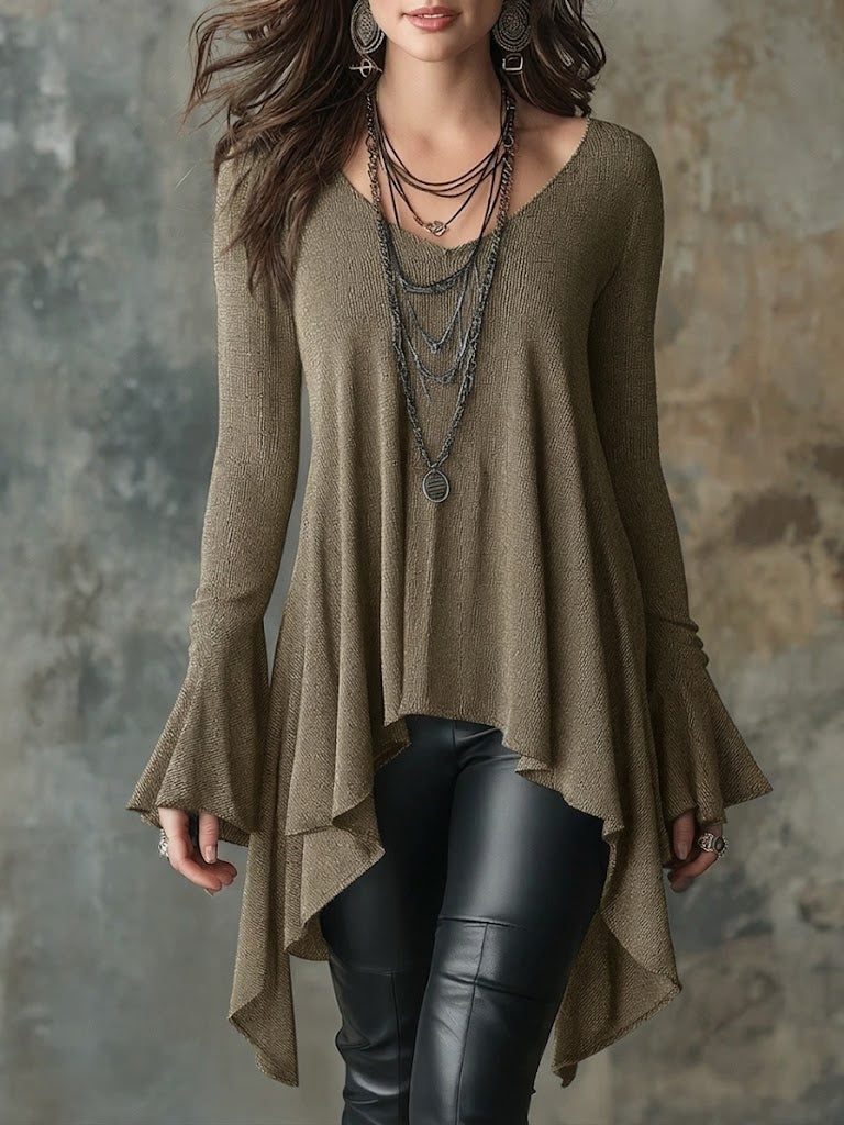 Bohemian Knitted Top With Irregular Hem
