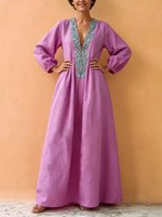 Boho Artistic Print Cotton-linen Maxi Dress