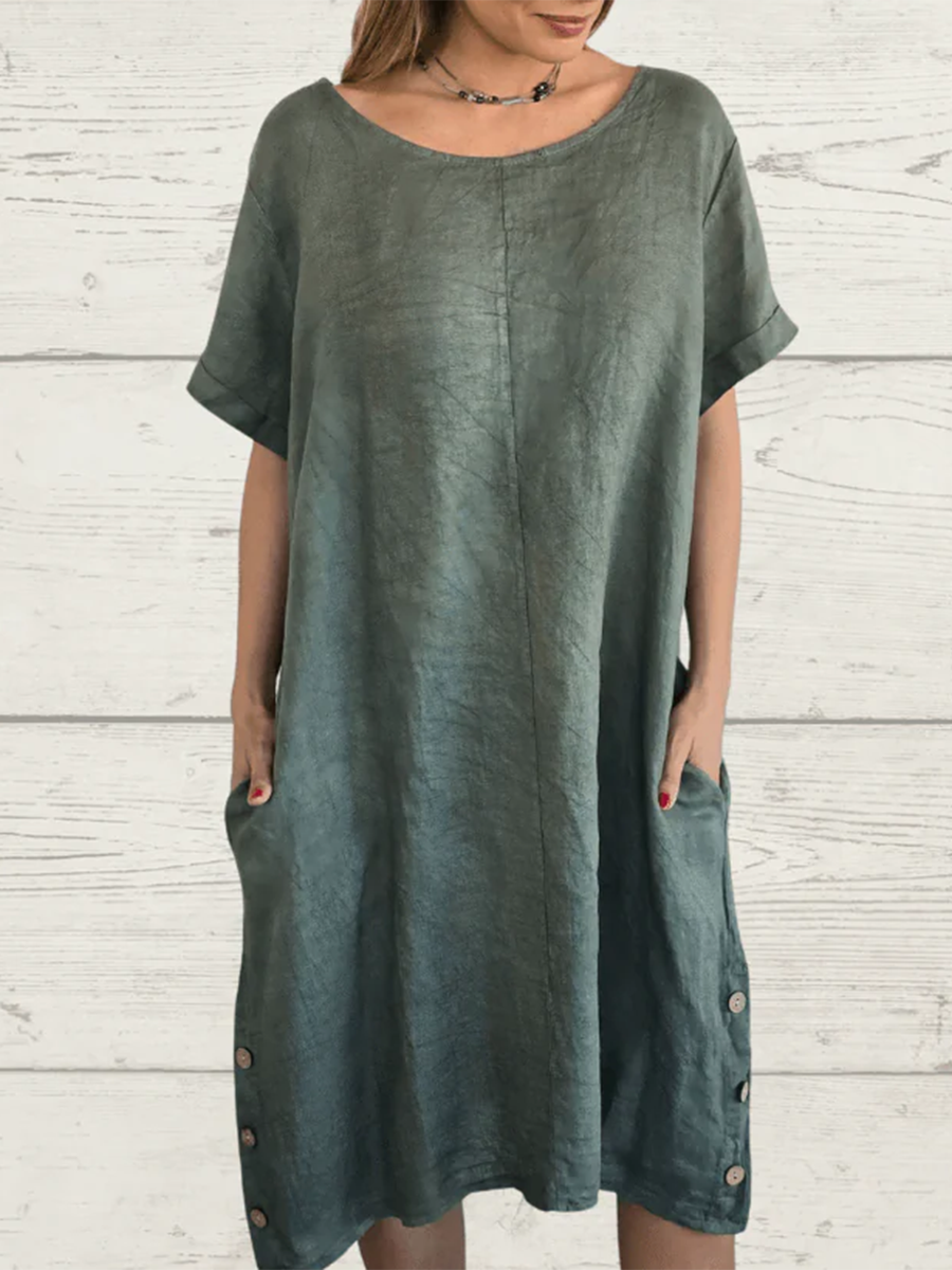 Casual Side-slit Button-up Linen Dres
