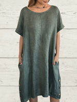 Casual Side-slit Button-up Linen Dres