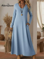 Cozy Basic Casual V-neck Solid Color Knit Dress