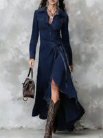 Women's Fashion Art Lapel Denim Midi Dress
