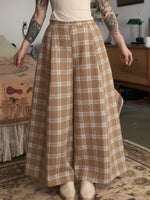 Adjustable Waist Checkered Linen And Cotton Pants