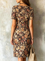 Women's Retro Floral Pattern Art Casual Cotton Short Dress