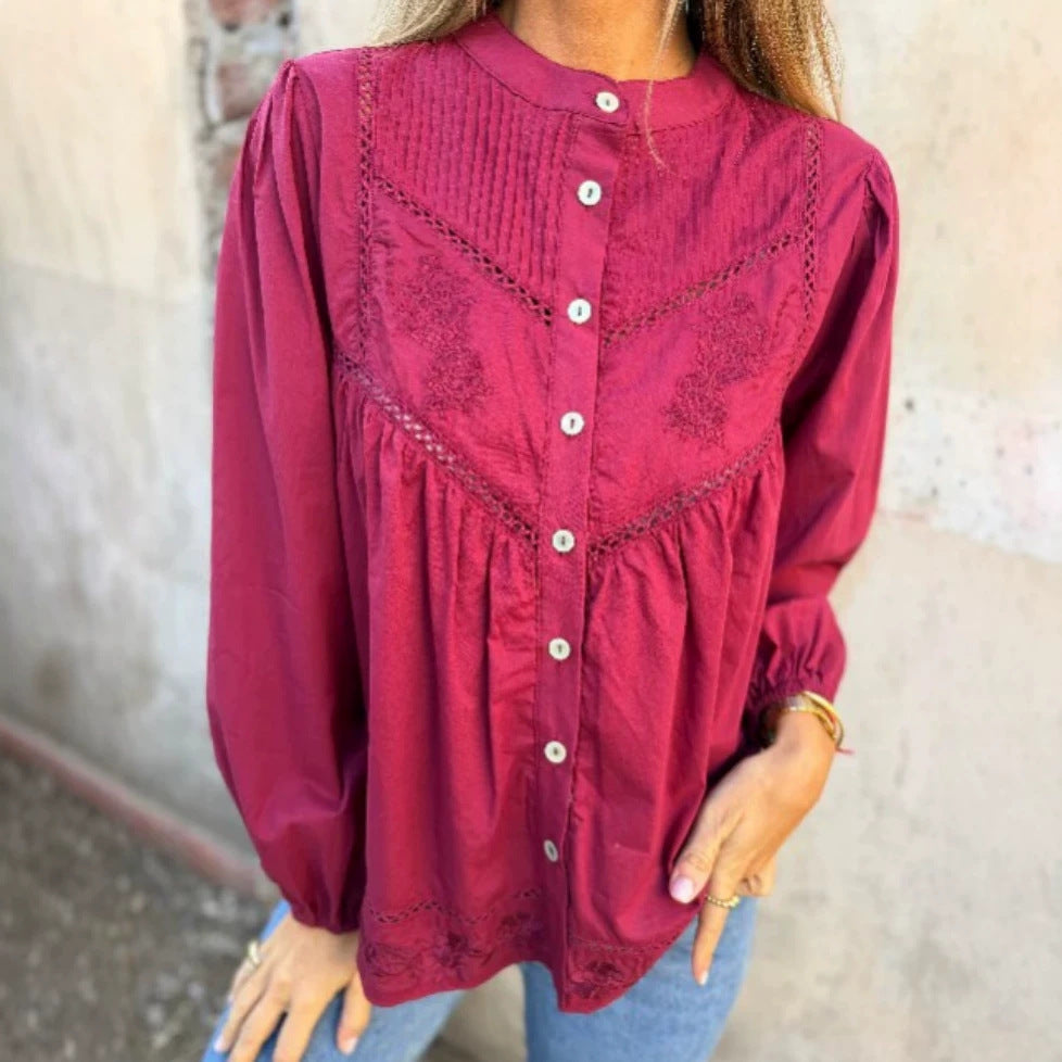Women's Lace-embroidered Cutout Shirt