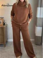 Women's Casual Turtleneck Cotton Sweatshirt And Pants Two-piece Set