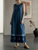 Women's Crew Neck Sleeveless Casual Loose-fit Cotton Dress