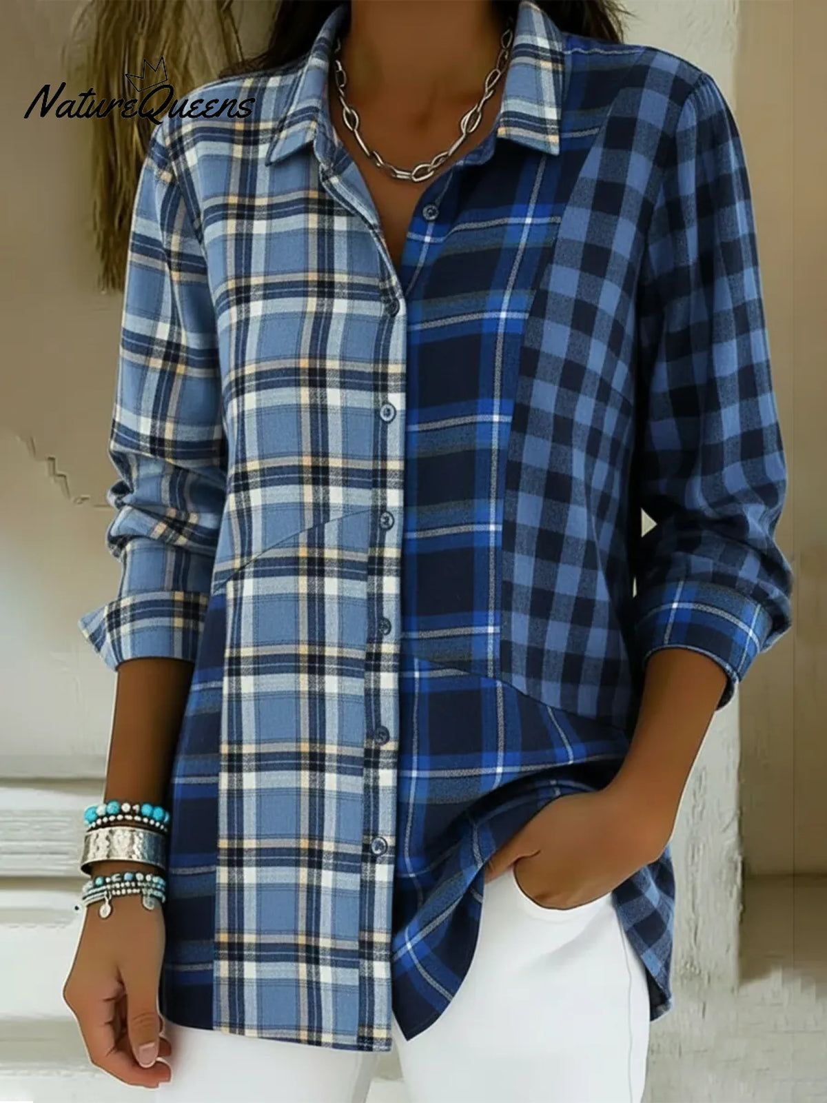 Artistic Plaid Print Patchwork Shirt