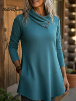 Elegant Cowl Neck Button-down A-line Pullover