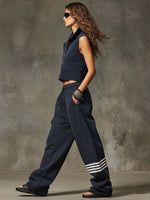 Casual Athletic Two-piece Set: Sleeveless Cotton Top With Half-zip And Pants