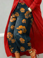Elegant Floral Decorative Patterns Women's Casual Jeans