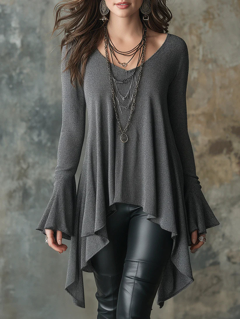 Bohemian Knitted Top With Irregular Hem