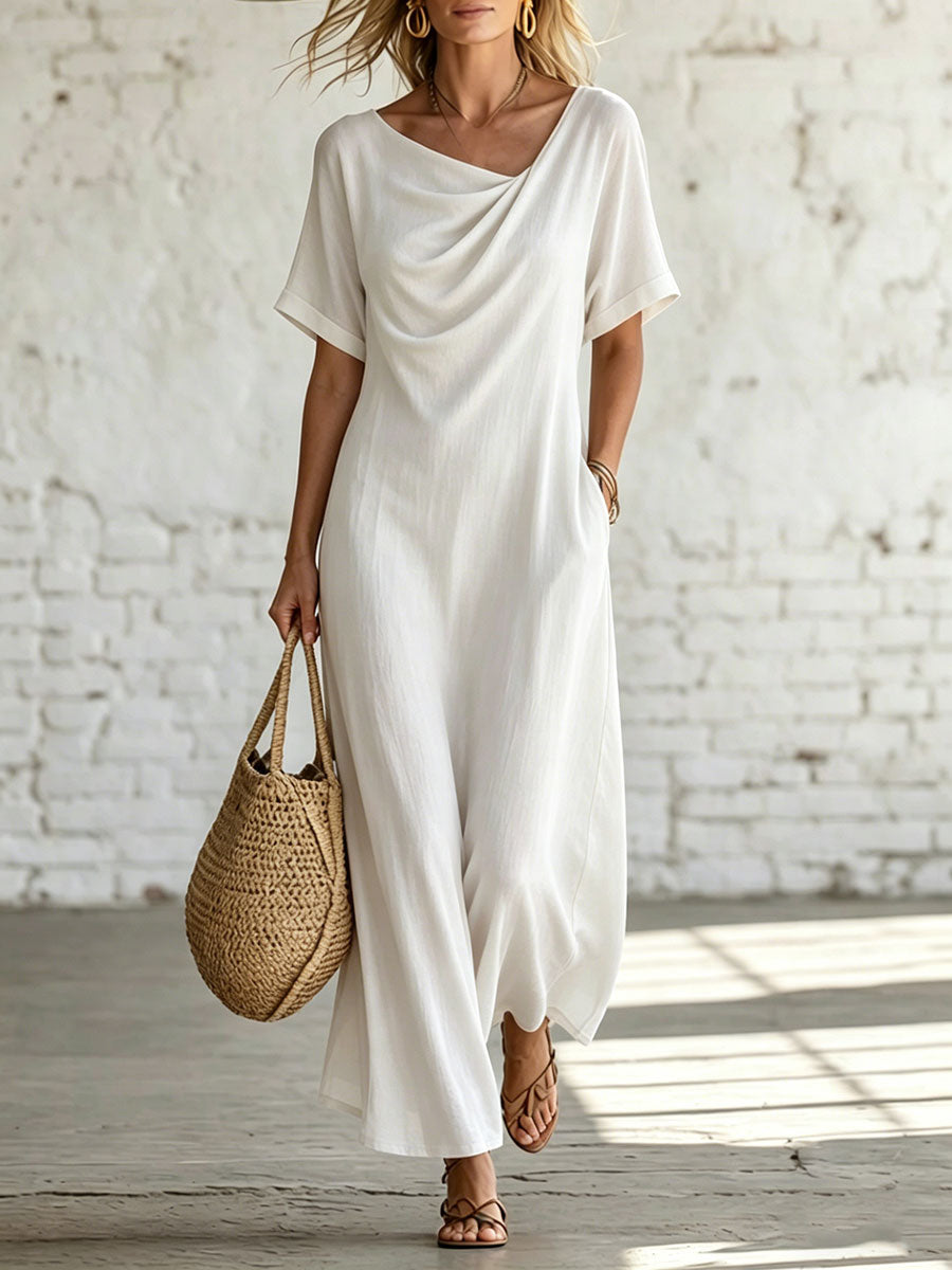 Women's Irregular-collar Chic & Casual Short-sleeve Dress
