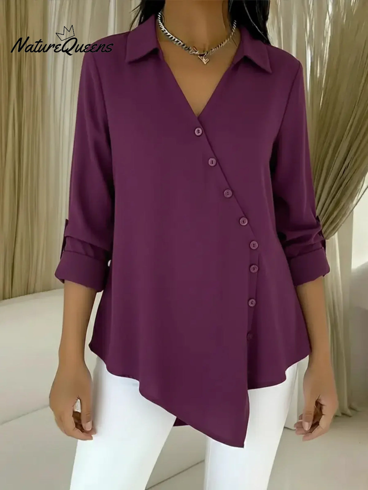 Women's Casual Asymmetrical Hem Cotton Shirt