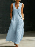 Elegant Floral Embroidery V-neck Dress