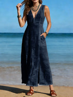 Women's Long Cotton Linen Slit Dress