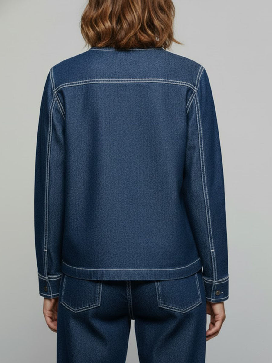 Women's Round Neck Long-sleeved Loose-fitting Casual Denim Top