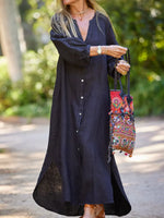 Women's Solid Color Art Casual Cotton Linen Long Dress