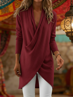 Elegant Casual Cross-over V-neck Linen-cotton Top