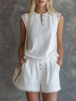 Lace-trimmed Sleeveless Top & Shorts Casual Set